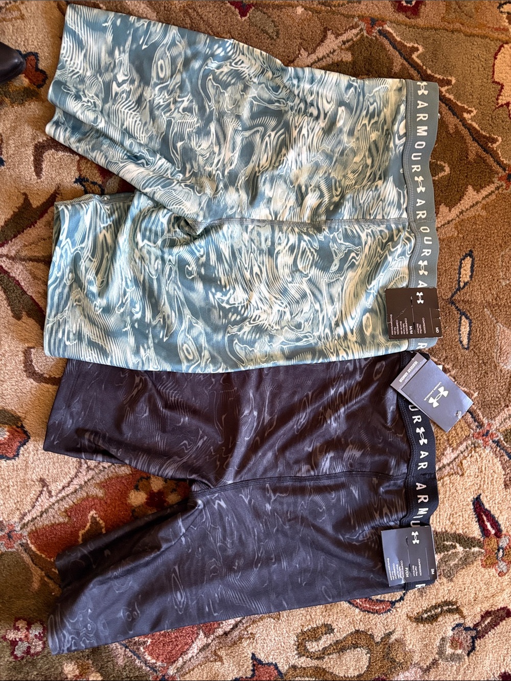 Under Armour Marble-Print Compression Shorts Duo in Teal & Black